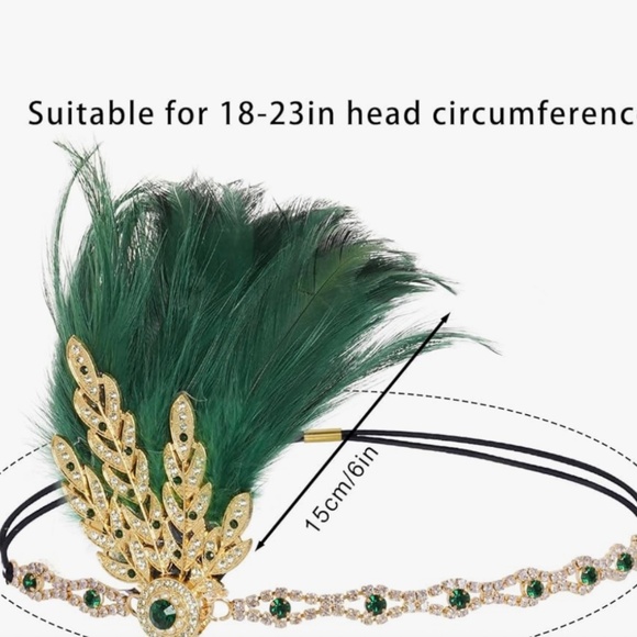 NWOT Green 1920s Flapper Feather Headband Roaring 20s Gatsby Headpiece Women's - Picture 2 of 7